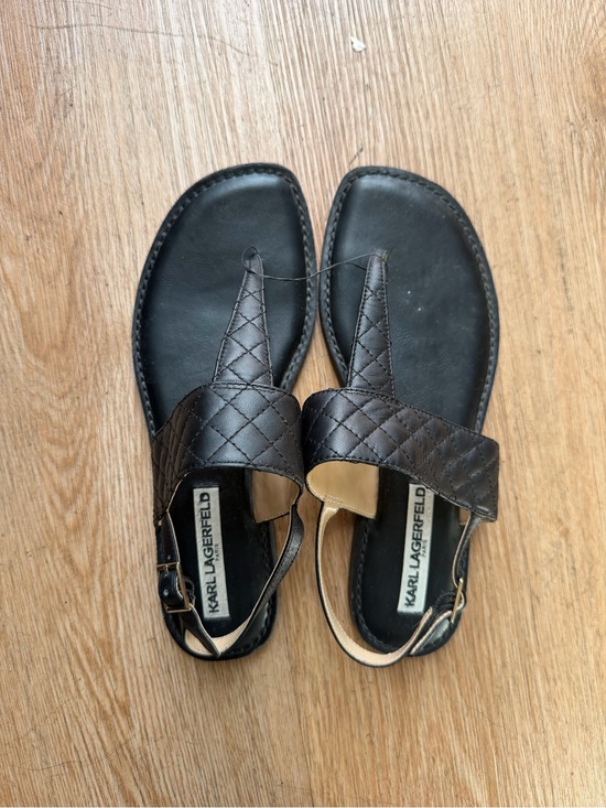 Karl Lagerfeld Shoes - Karl Lagerfeld Black Quilted Leather Thong Sandals with Buckle